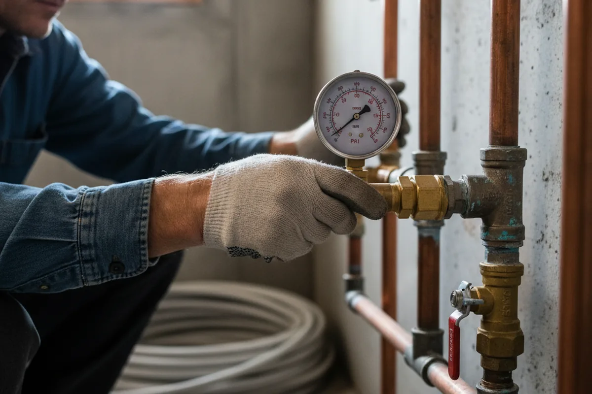 Pressure testing a repaired line during Water Line Repair in Hartly